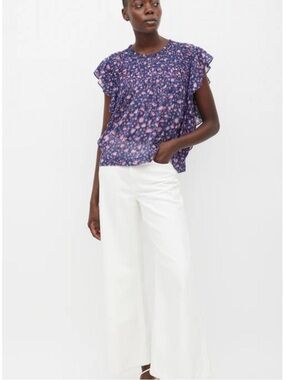 Isabel Marant Purple Floral Ruffle Smocked Blouse